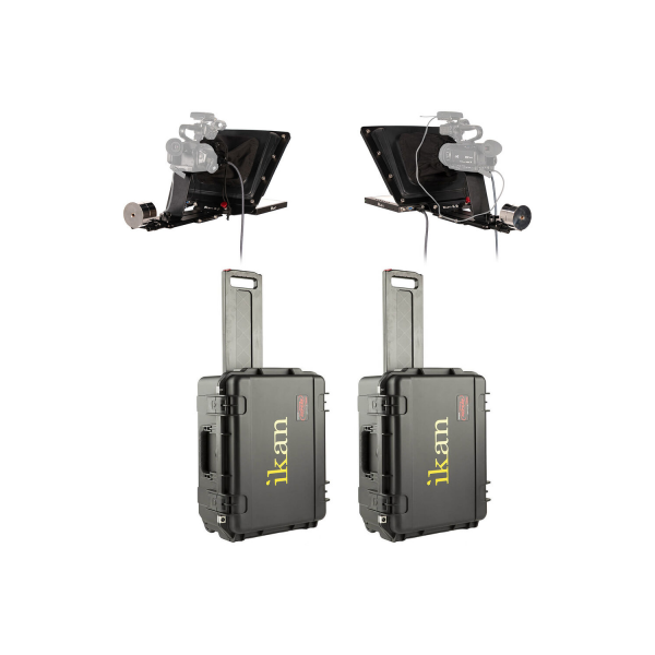 Sistema di intervista ikan P2P con 2 Teleprompter professionali ad alta luminosità da 15" Kit da viaggio