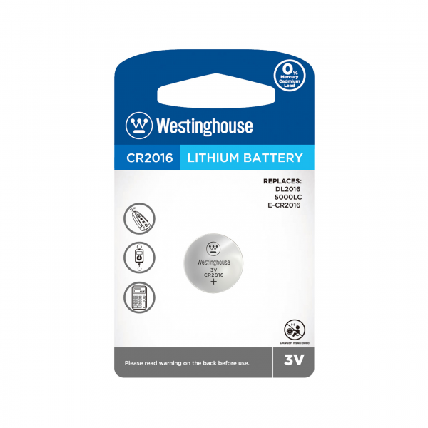 Westinghouse CR2016 3,0V batteria a bottone al litio - blister da 1 pezzo